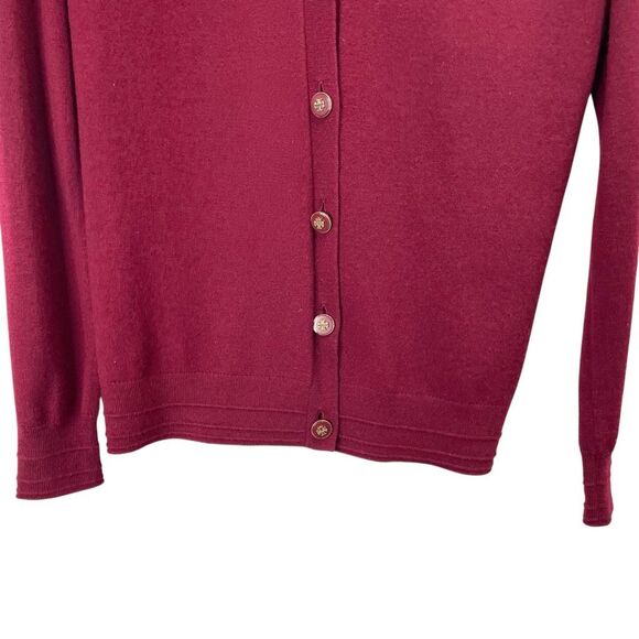 Tory Burch Madison merino wool logo button cardigan Size XS cherry maroon red - Picture 5 of 8